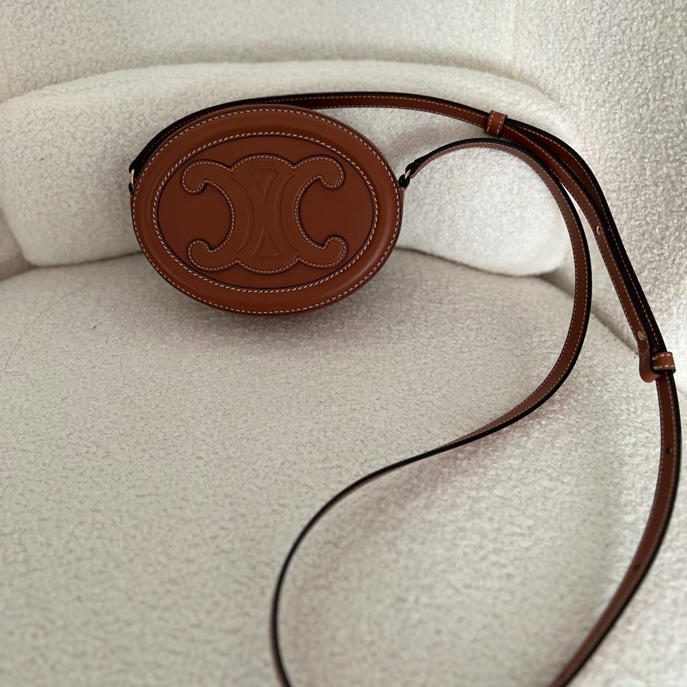 Celine Brown Leather Triomphe Oval Crossbody - Picture 2 of 3